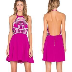 New Revolve NBD Naven Twins Halter Mini Dress Small Pink Beaded Backless Party